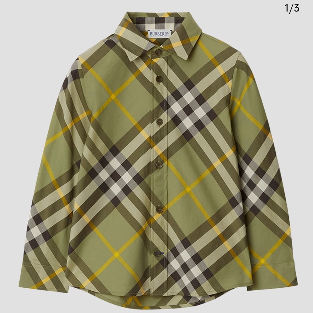Burberry Kids Green Plaid Button Down Shirt